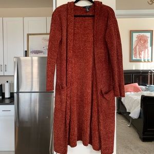 Burnt Amber long cardigan with pockets & sleeves